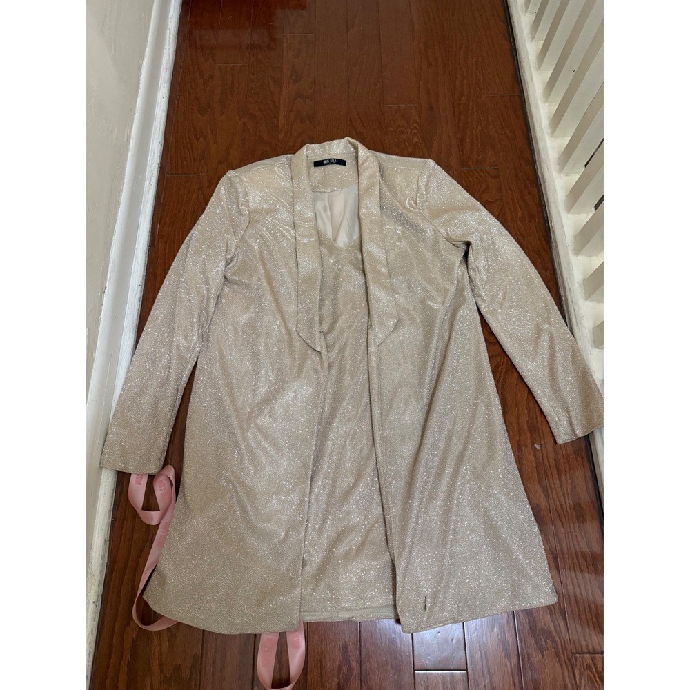 Miss Lola Rush Night Out Gold Mini Dress and Duster Jacket Set Large NWT